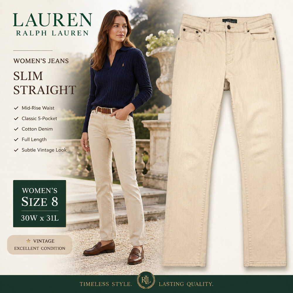Lauren Ralph Lauren Jeans Women Size 8 (30Wx31L) Cotton Denim Khaki Tan Stretch